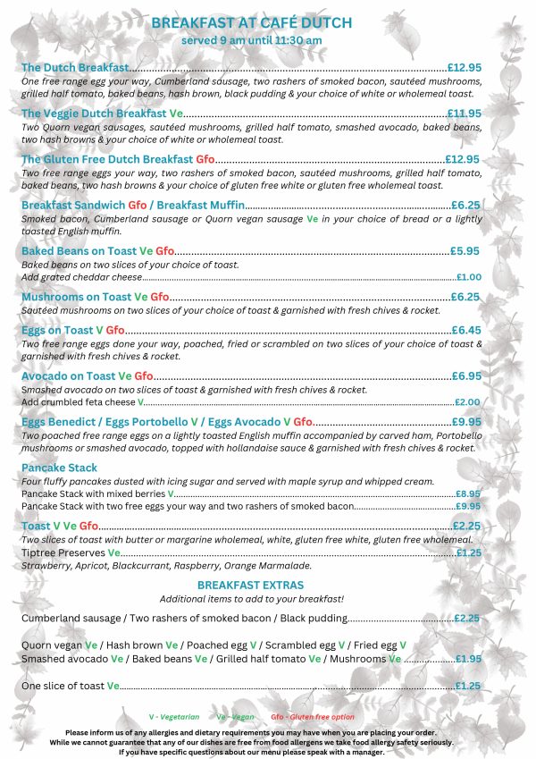 Dutch Menu Card Dutch Cafe Menu - Dutch Marketplace | Dutch Café